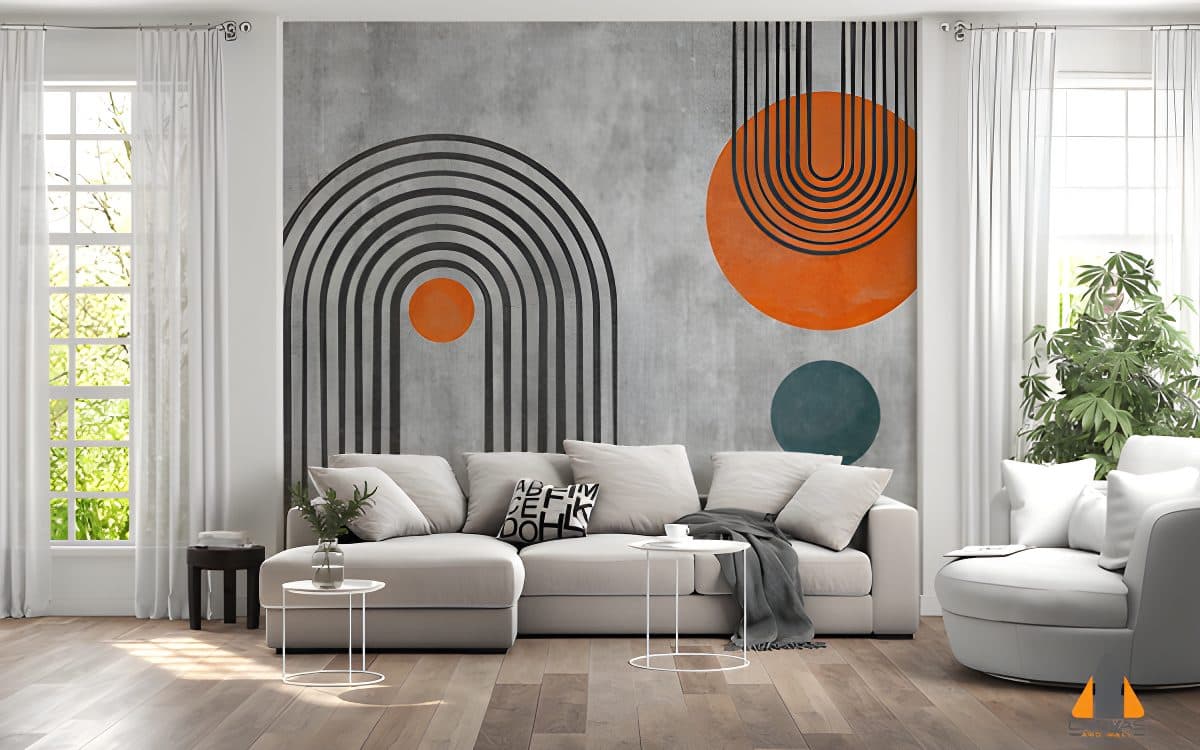 gray-carpet-with-abstract-lines-orange-circles