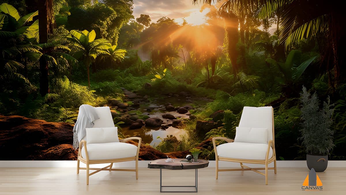 lush-tropical-rainforest-adorned-with-abundant-foliage-river-generative-ai