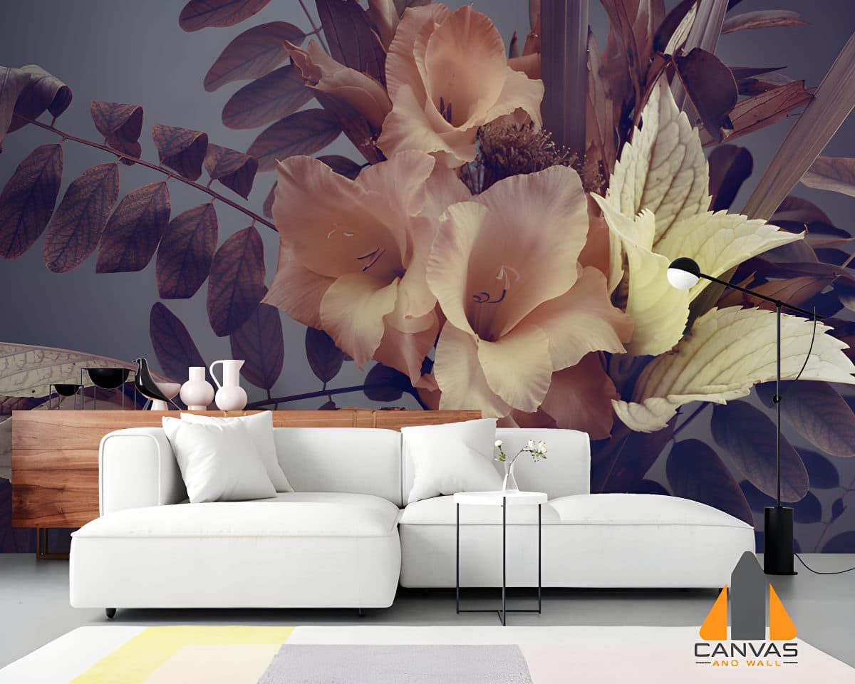 Flower Bouquet on a Blue Gray Wallpaper