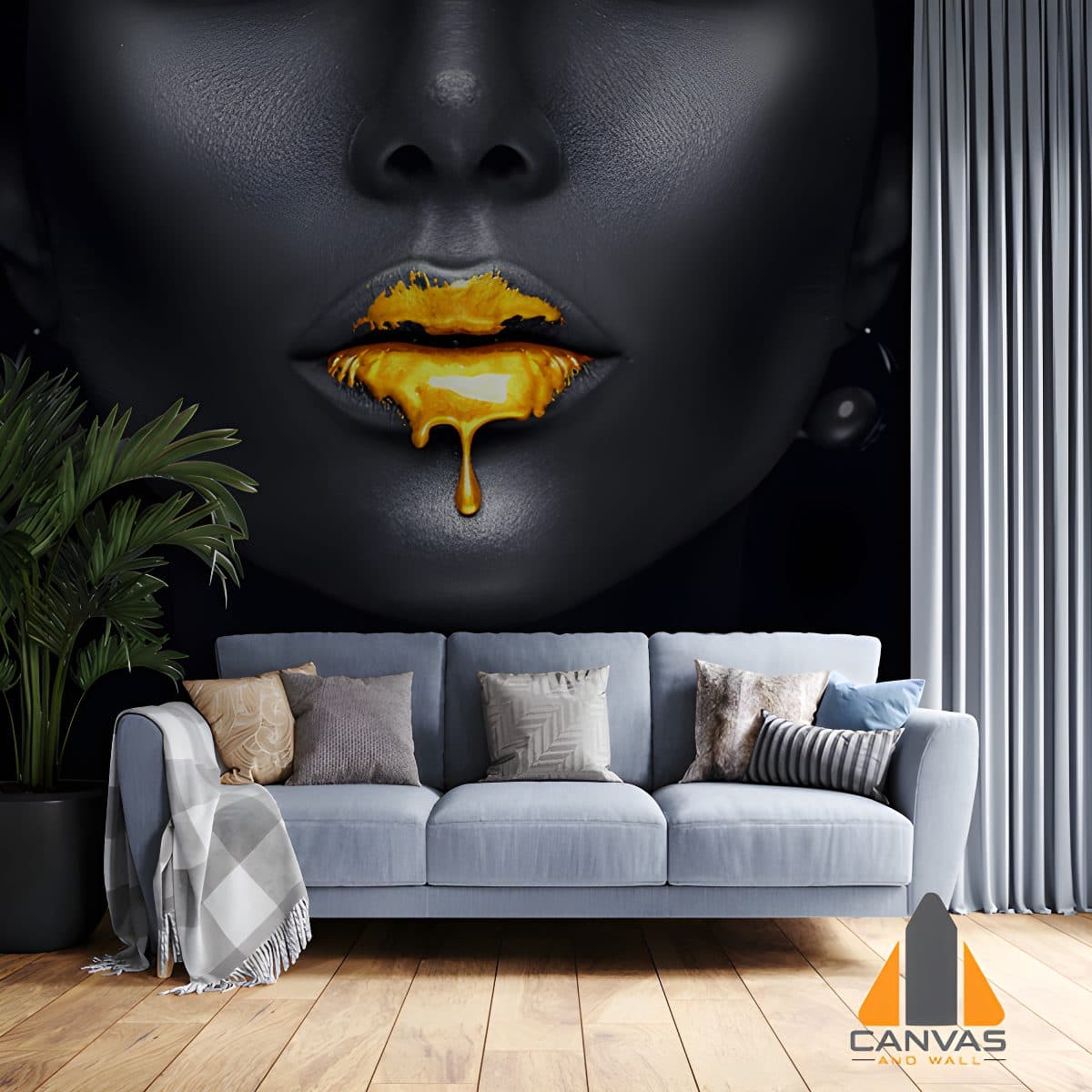 Gold Paint drips from the lips