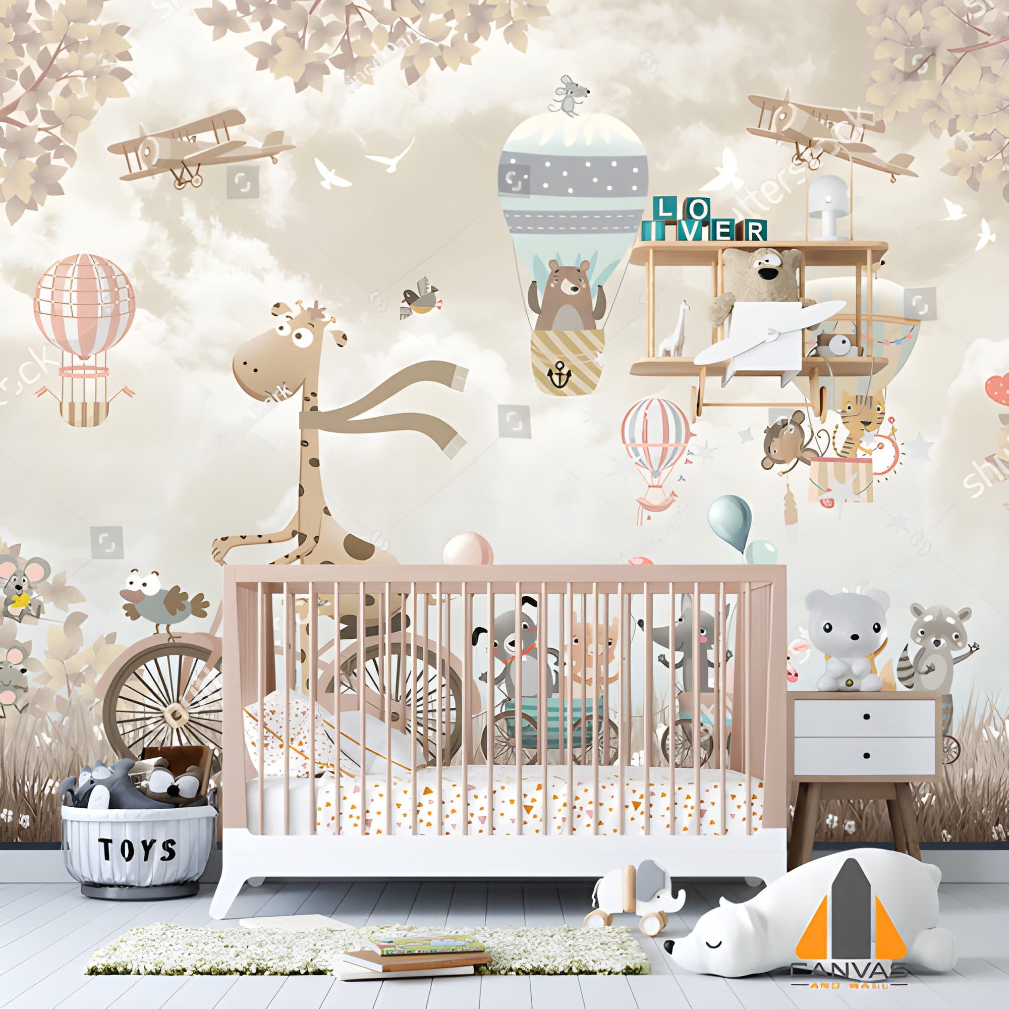 Giraffe on bicycle Kids Wallpaper