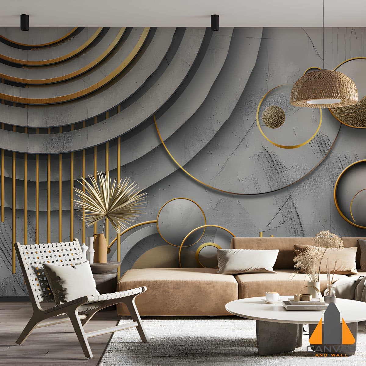 3d-modern-geometric-wallpaper-grey-color-with-gold-accents 2