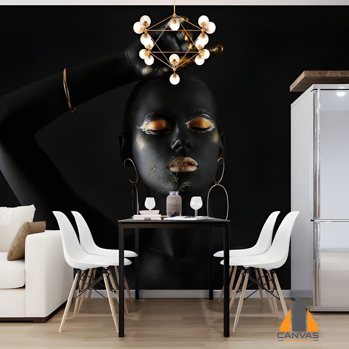 Black woman with gold lips and finger tips