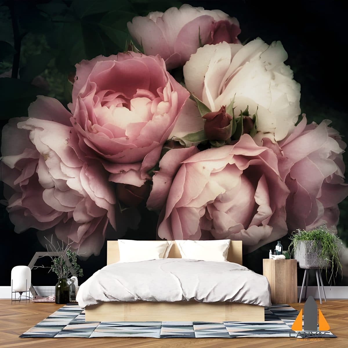 Pink Peony flower wall mural in a modern bedroom, perfect for wallpaper installations in Gauteng.
