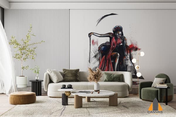 Musician sketching wall mural in a modern living room, perfect for wallpaper installations Johannesburg.