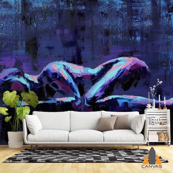 Abstract sleeping woman wall mural in a modern living room, with wallpaper installations in Gauteng.