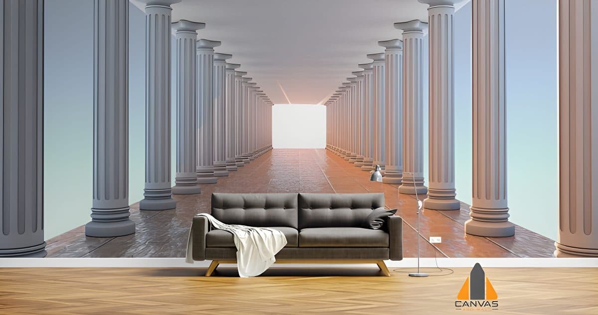 Corridor wall mural in a modern living room setting, ideal for wallpaper installations in Gauteng