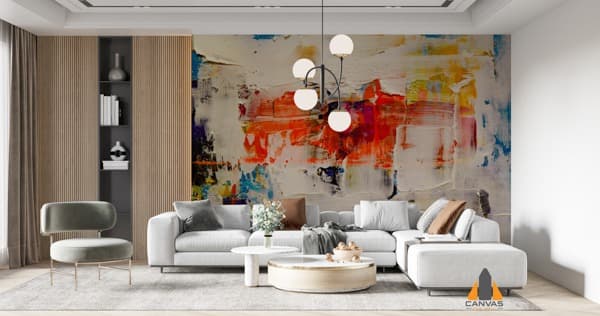 Steve Johnson Abstract wall mural in a modern living room, perfect for wallpaper installations in Gauteng.