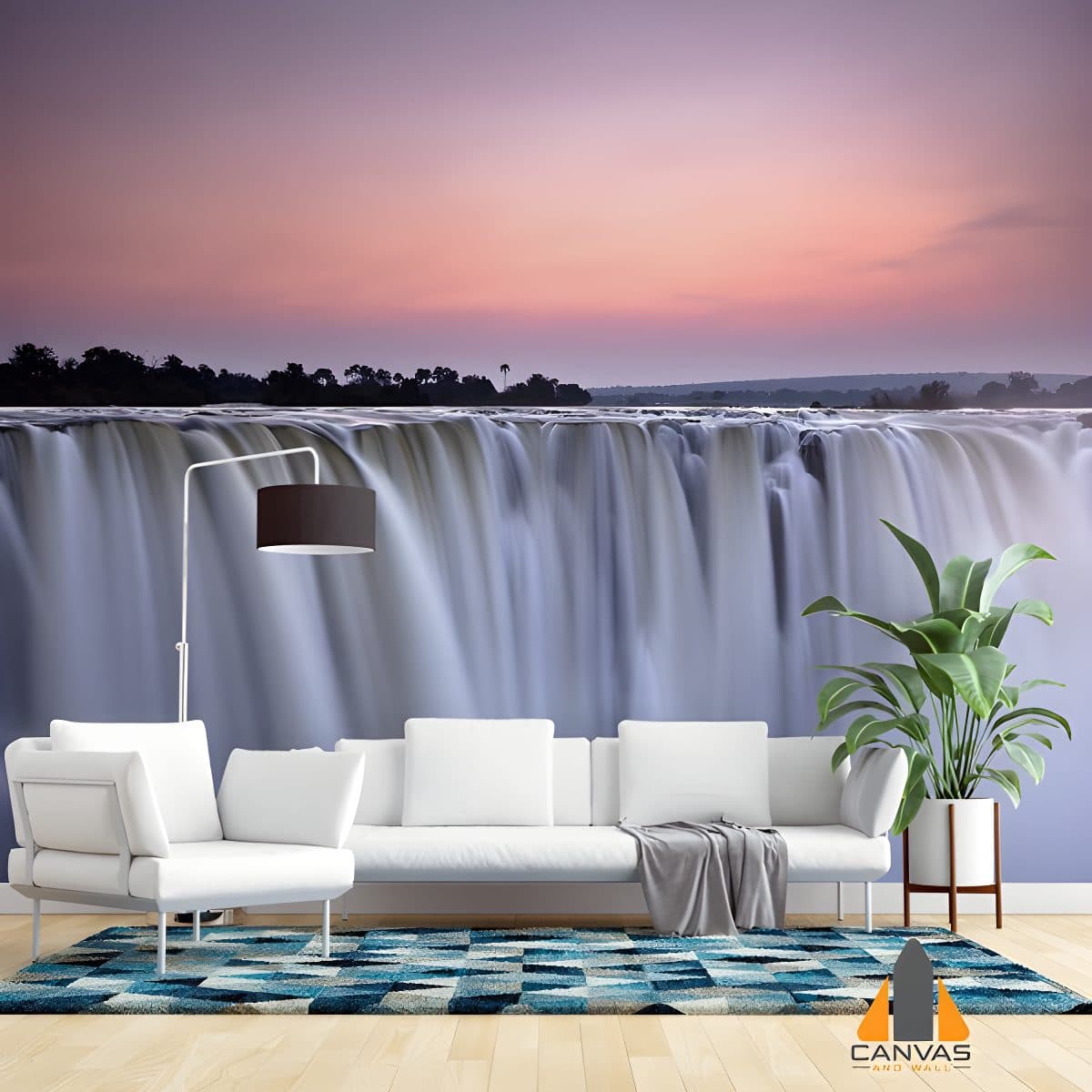 Victoria Falls wall mural in a modern living room, perfect for wallpaper installations in Gauteng