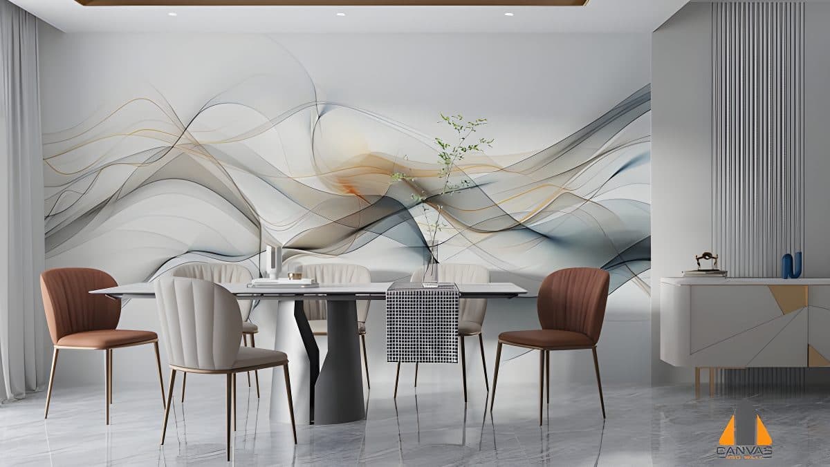 Spiritual Journey Through Lines Smoke wall mural in a modern dining room setting, showcasing a beautiful design.