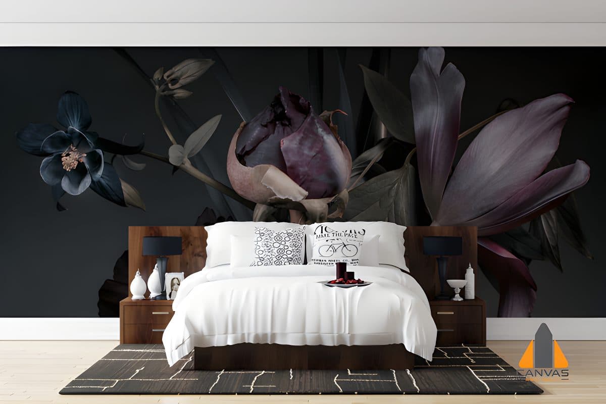 Peonies and tulips on a dark background