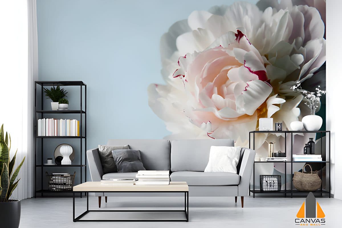 White And Peach Peony Wallpaper