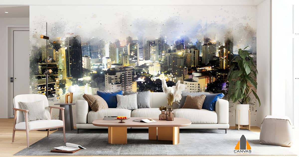City at night water colour paint