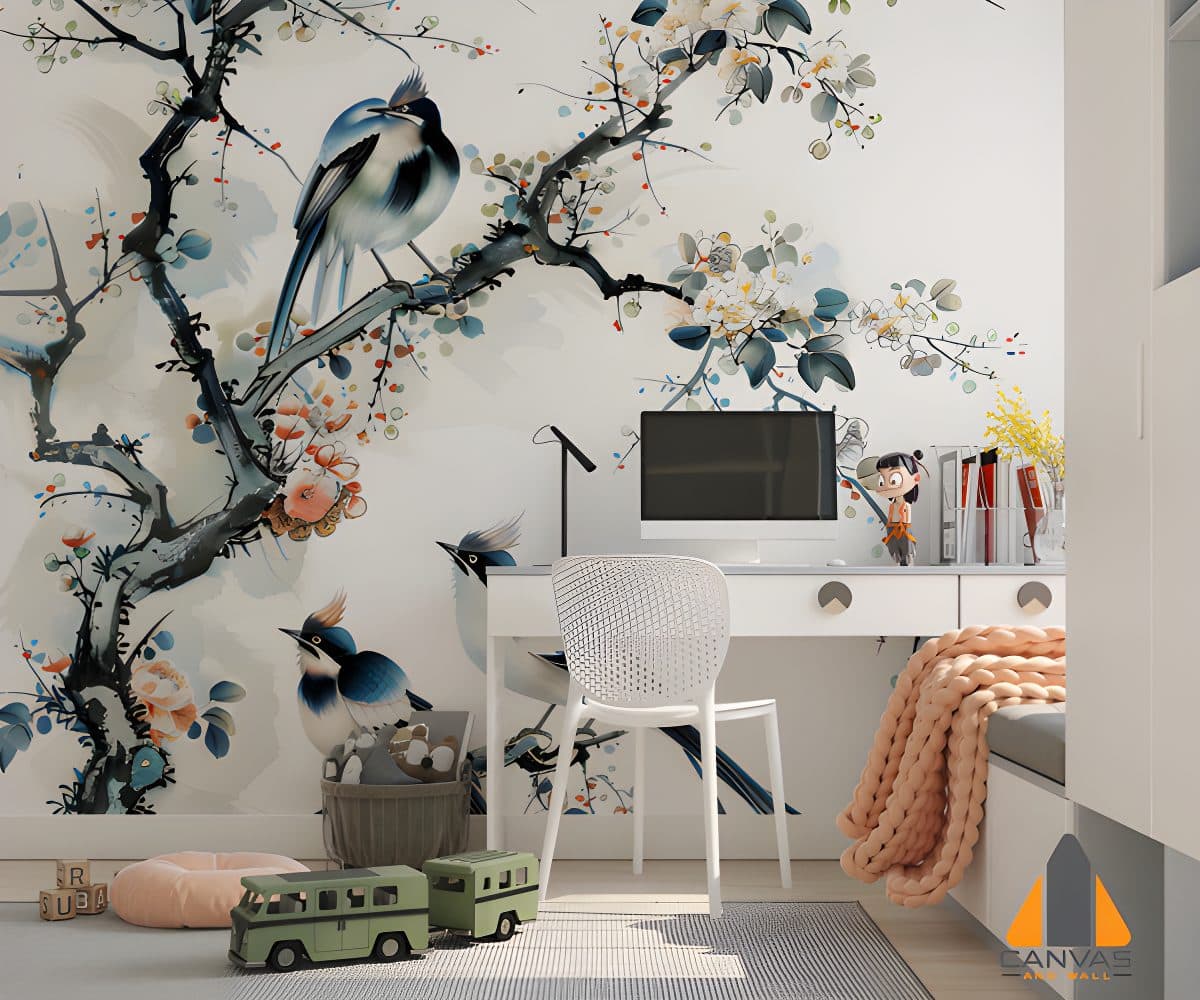 chinoiseries wallpaper three birds on branch