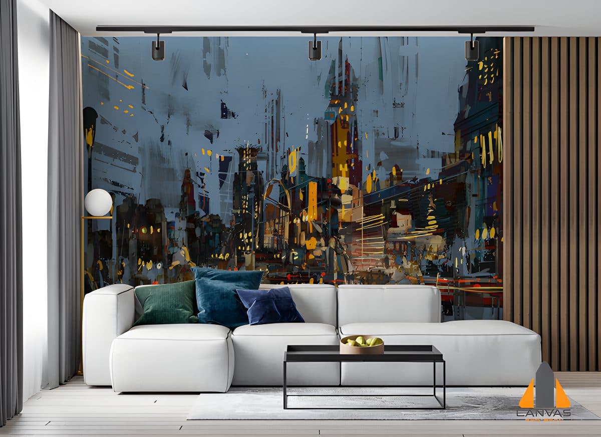 painting of city at night