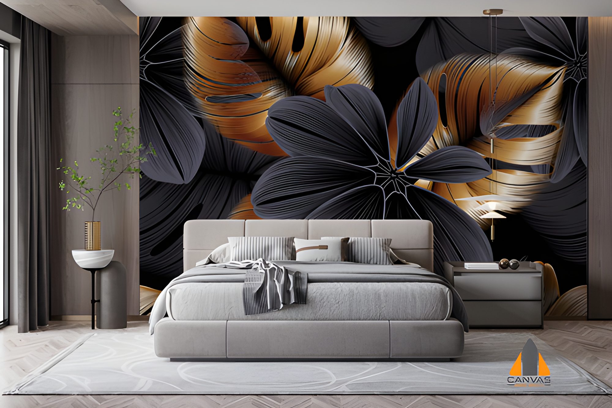 Golden Monstera Leaves Wallpaper