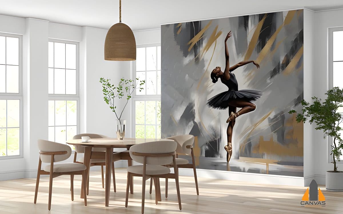Ballerina wall mural in a modern dining room setting, perfect for wallpaper installations in Gauteng.
