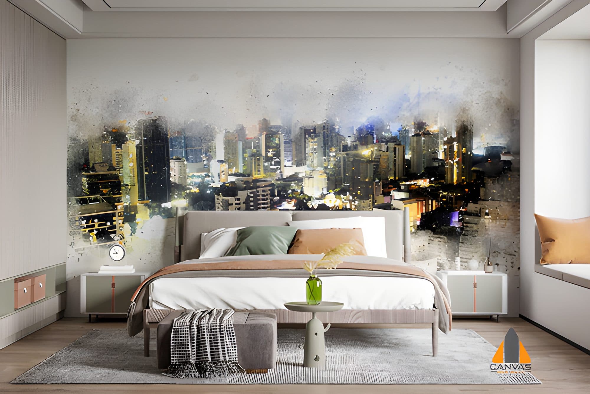 Abstract City Watercolor Paint Wallpaper