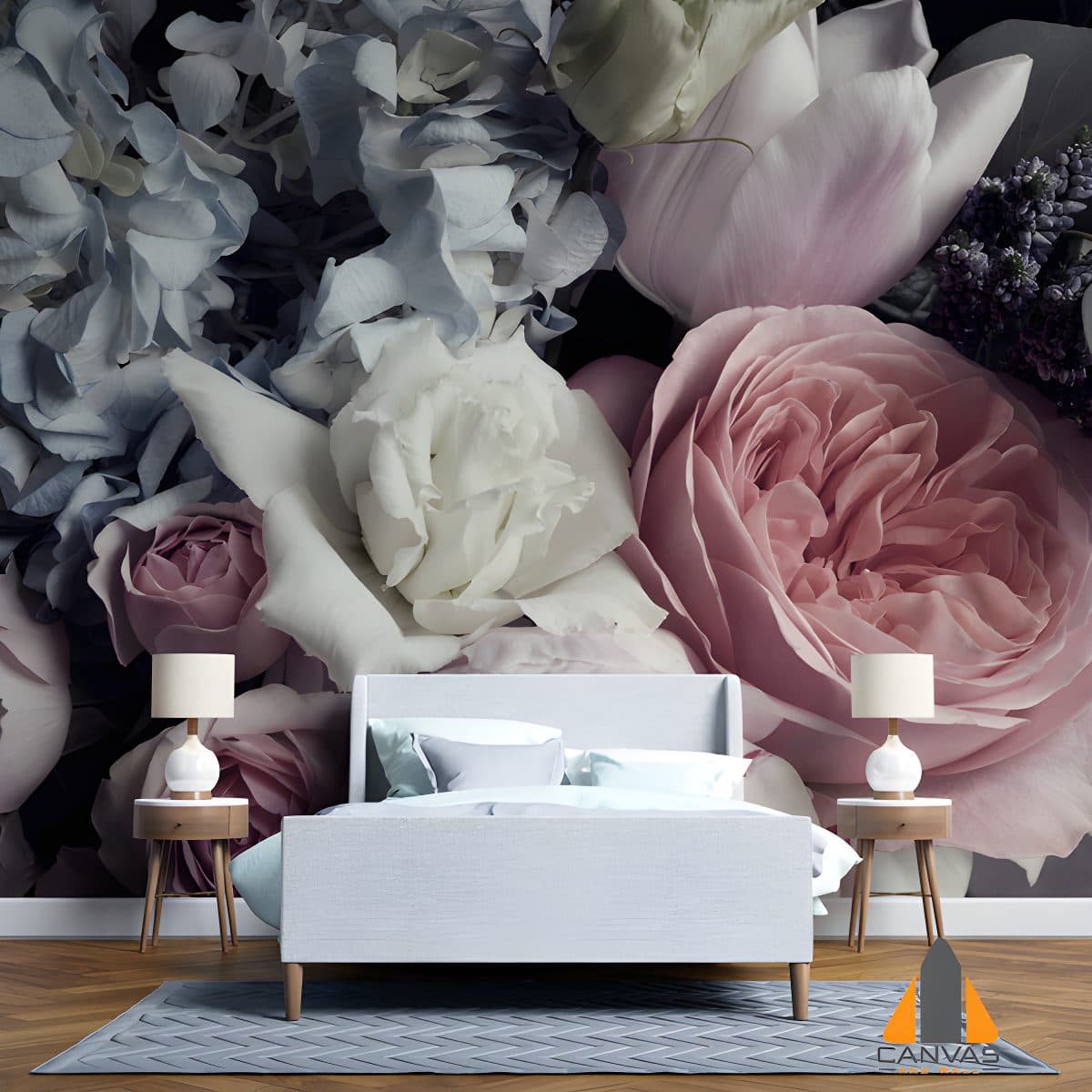 Pink Mixed Peony Bouquet wall mural in a bedroom setting, with wallpaper installations in Gauteng