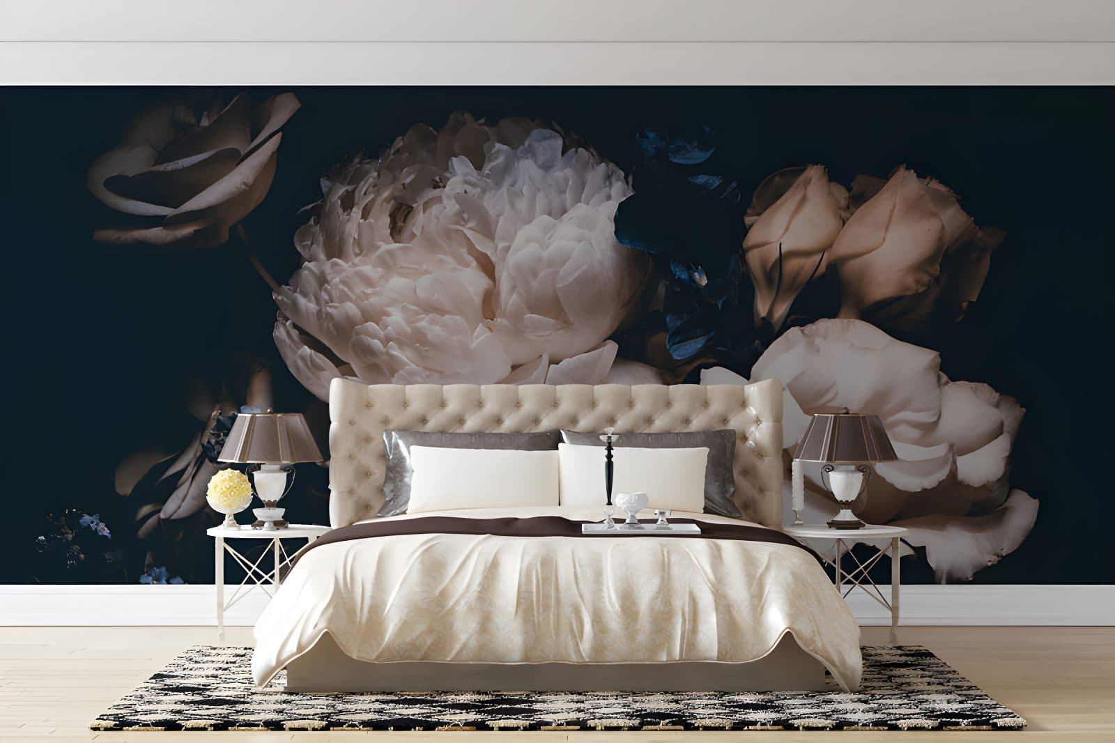 Bedroom--Wallpaper---Flowers---Peony