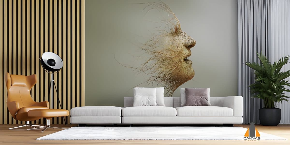 Root Face Portrait wall mural in a modern living room, perfect for wallpaper installations in Gauteng.
