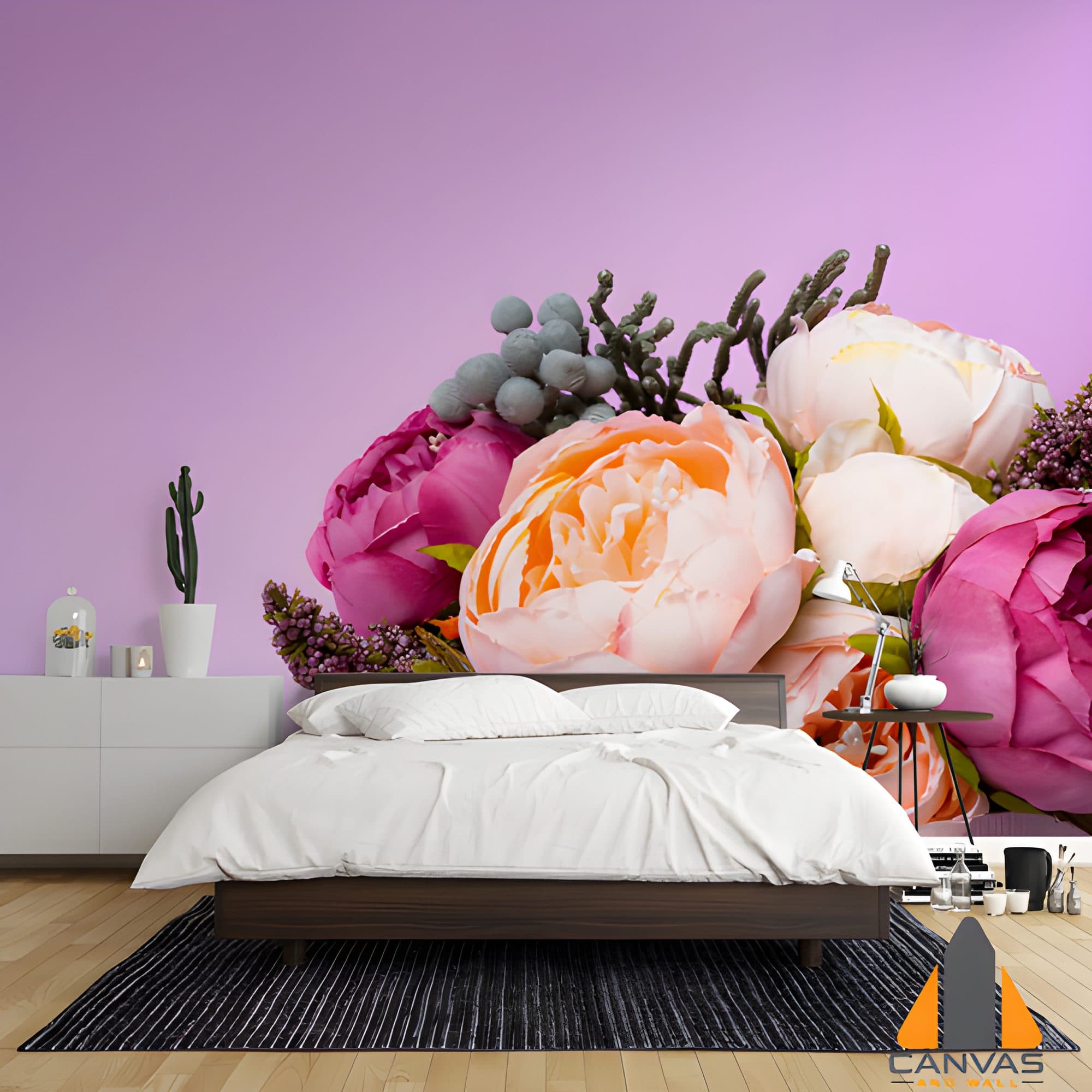 Peonies on Purple Wallpaper