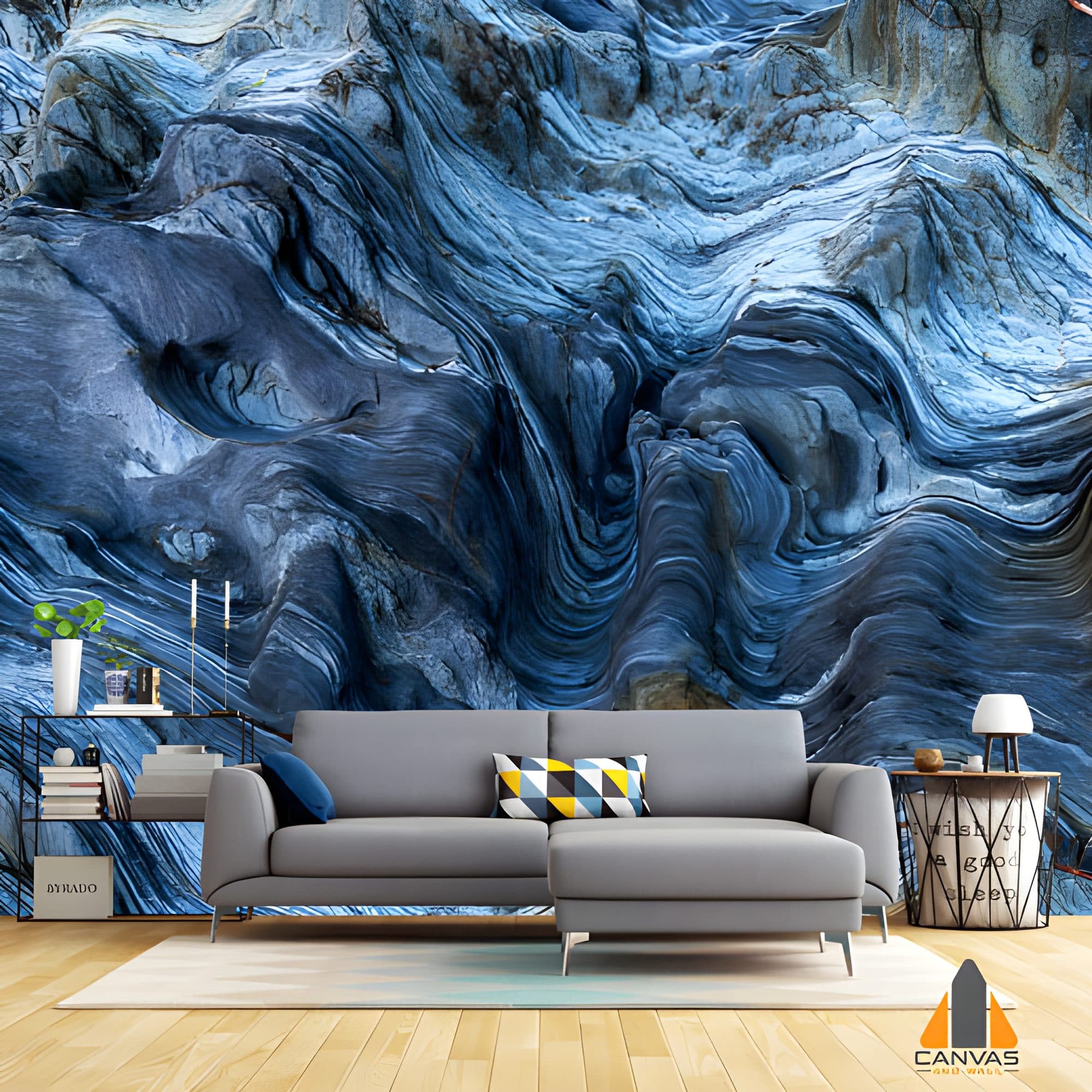 Blue Rock Textured Wallpaper