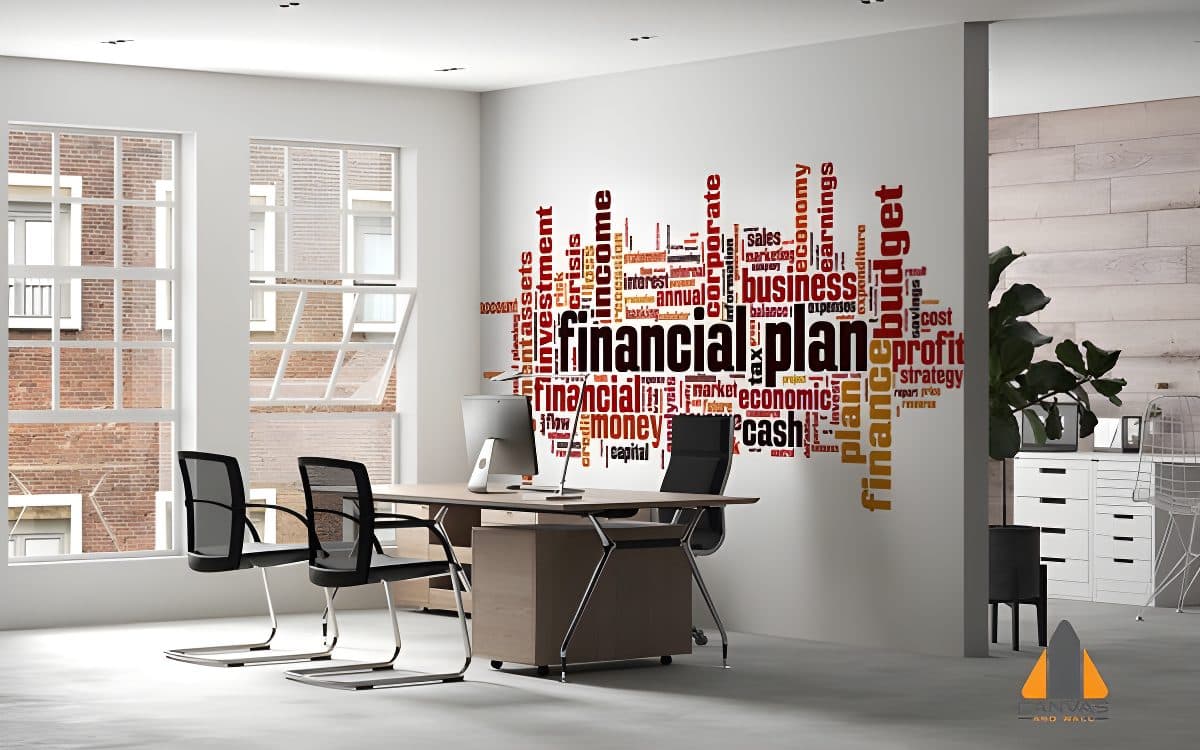 Financial plan wall mural in a modern office, perfect for wallpaper installations in Gauteng.
