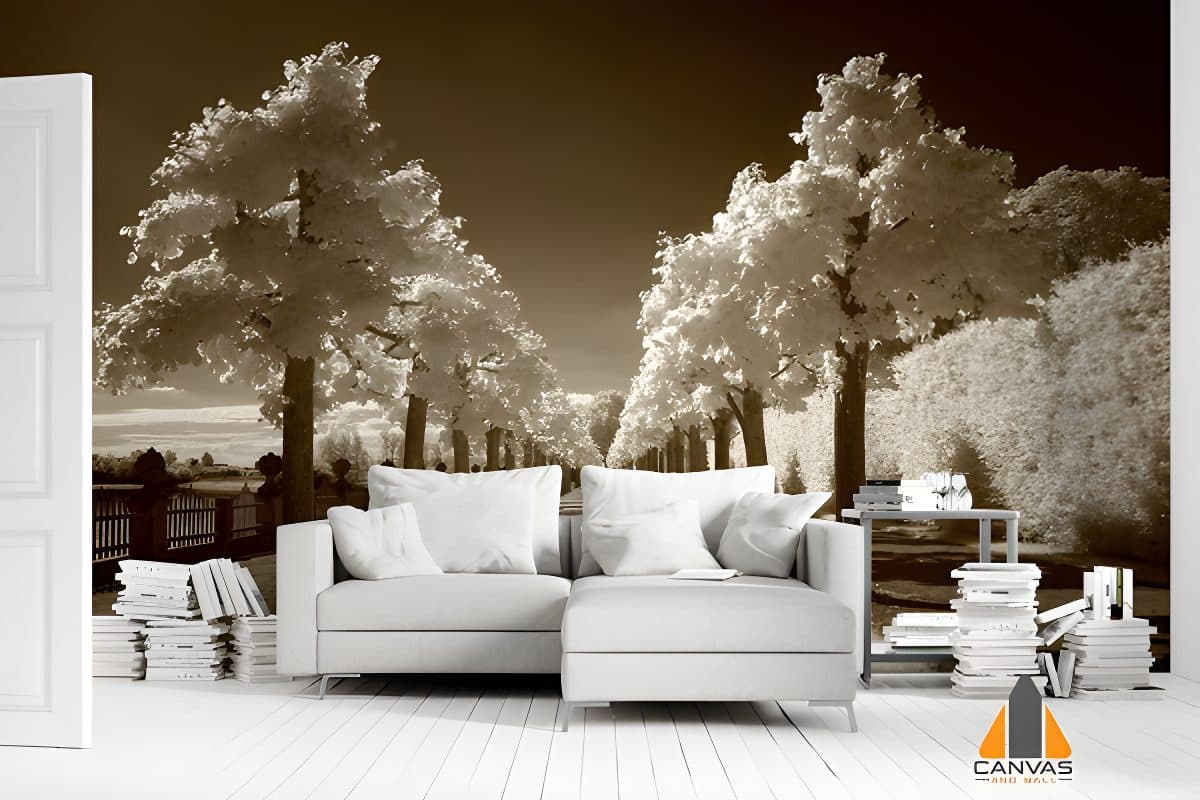 Tree-Lined Path wall mural in a modern living room, perfect for wallpaper installations in Gauteng.