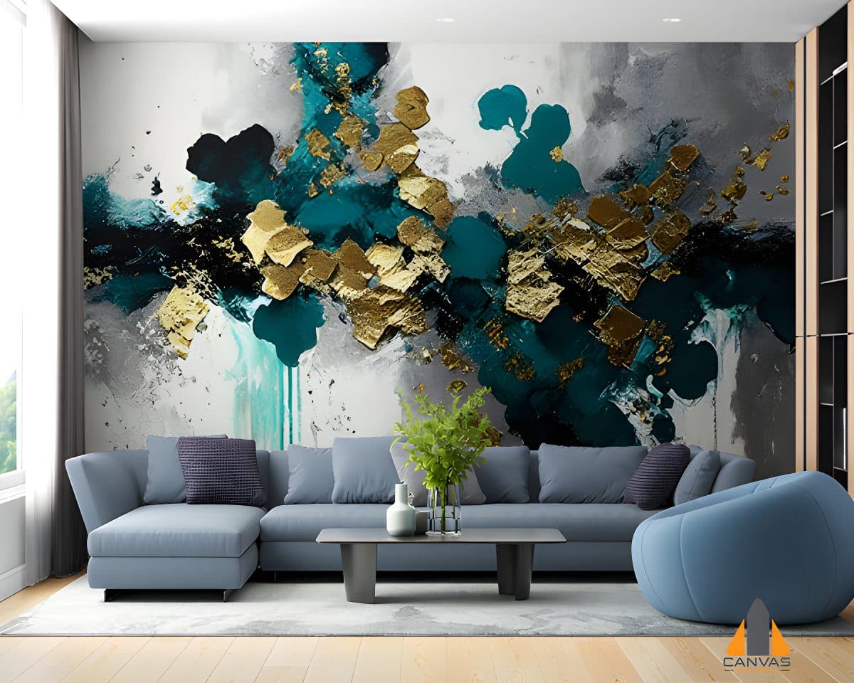Gold and Teal Paint splashes