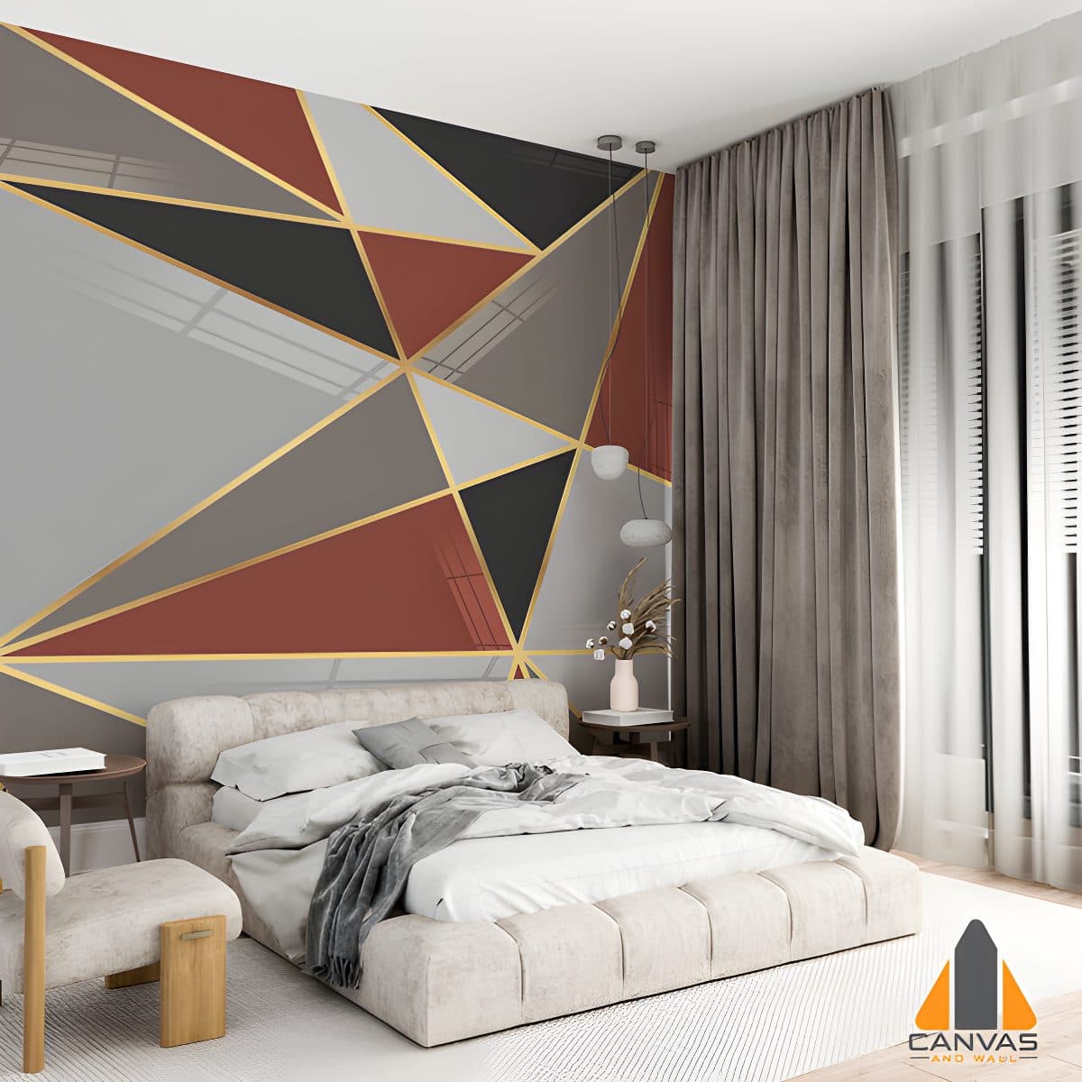 mural-wallpaper-geometric-shapes-goden-black-red-gray-shapes