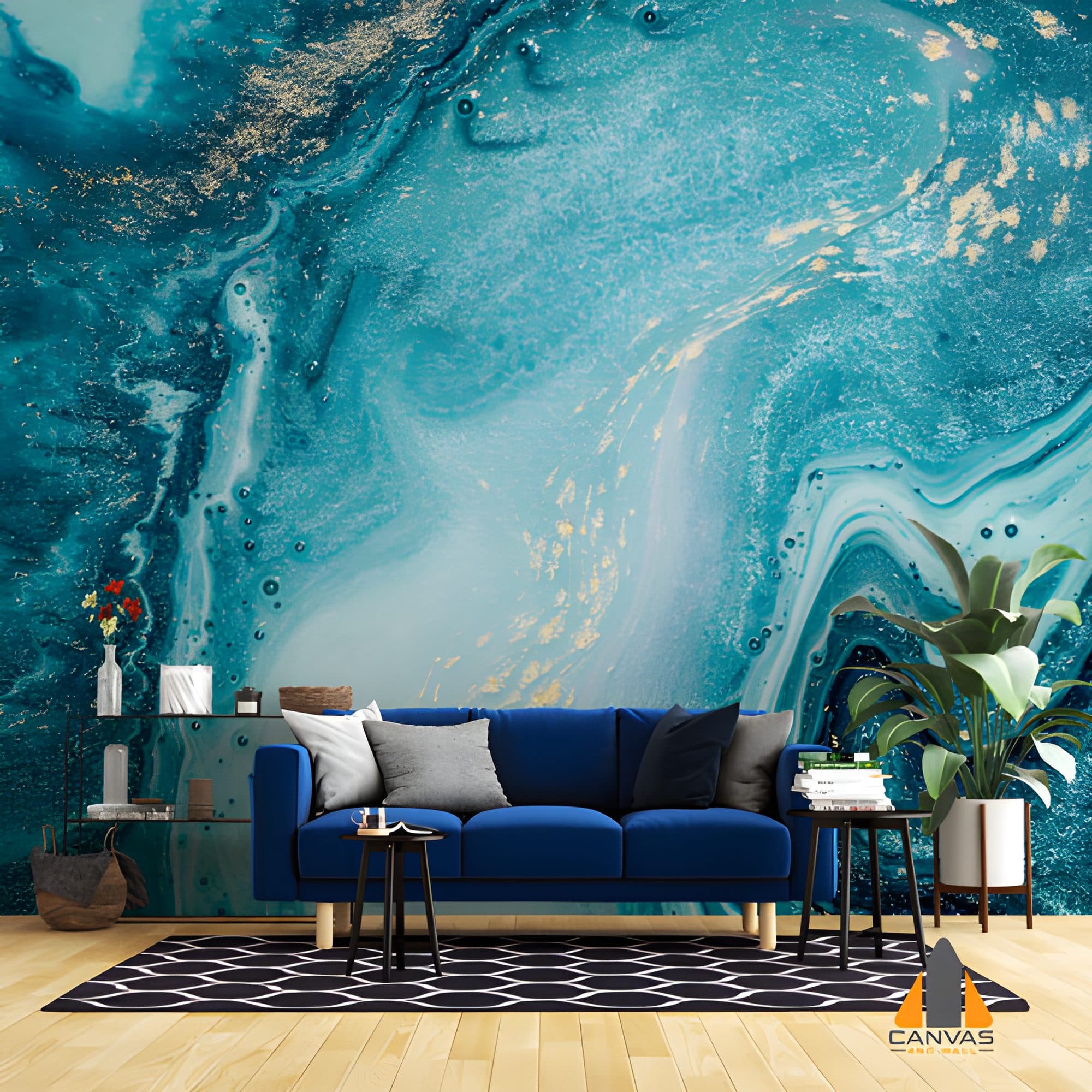 Blue and Gold Marble Wallpaper