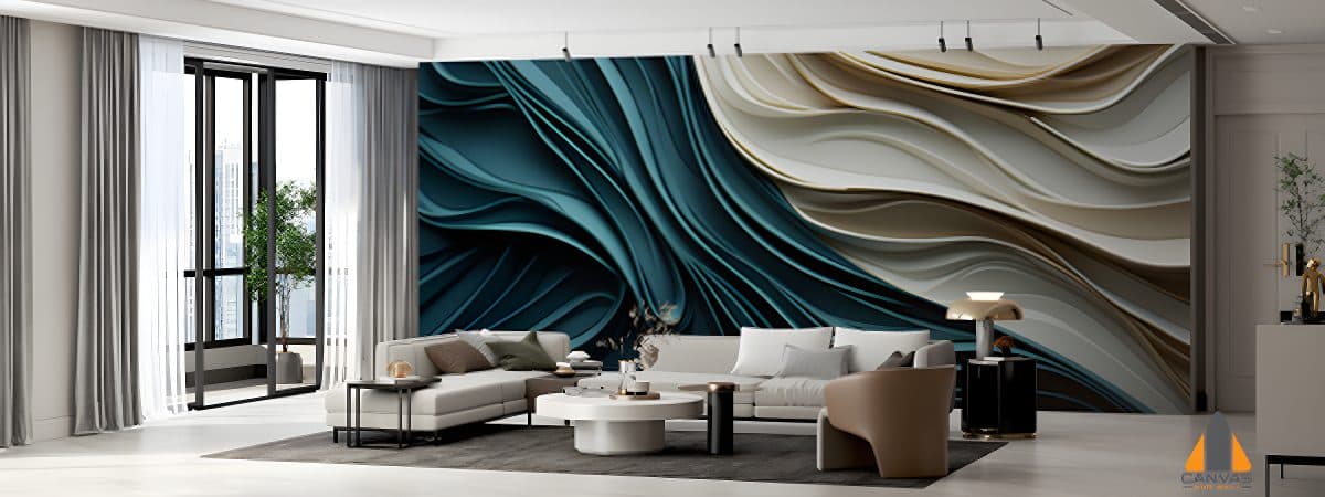 3D Abstract Luxury Waves_Blue and Cream