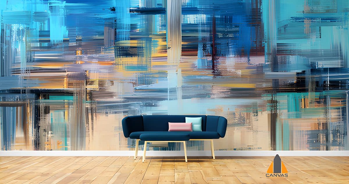 Hand drawn aqua colors abstract Painting Wallpaper