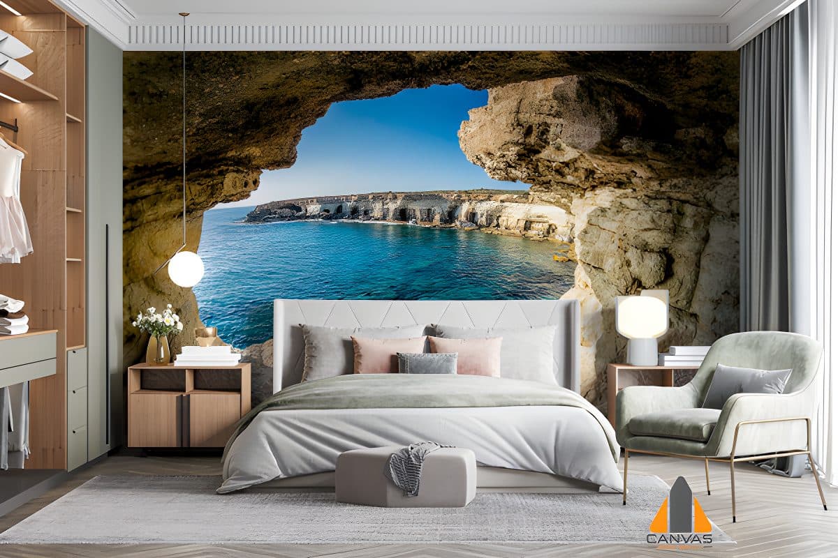 Cave Landscape Silk Bedroom Wallpaper
