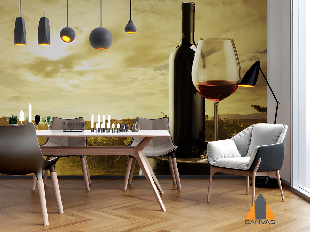 Wine Bottle and Glass Wallpaper