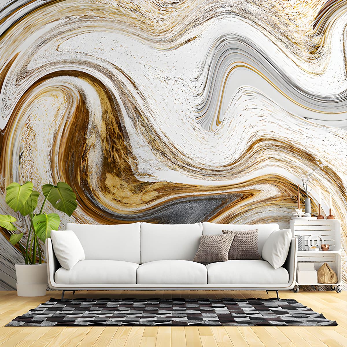Gold & White Marble Texture Wallpaper