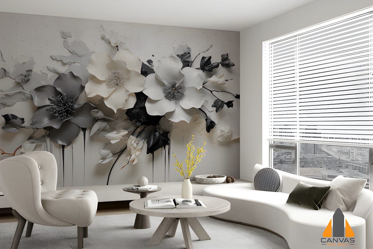 Monochrome flower dripping paint