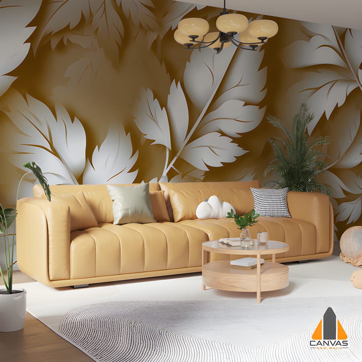 Gold Wall With White Leaf