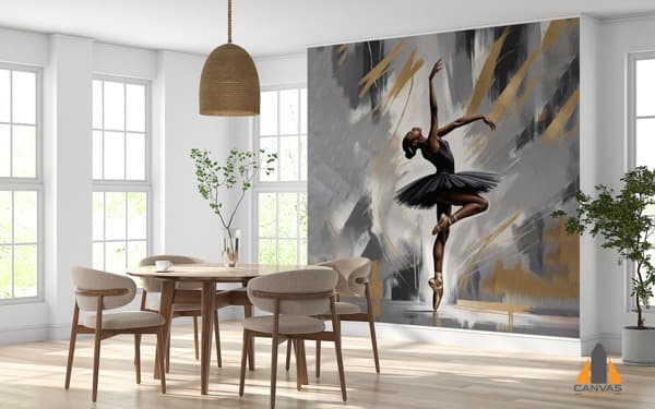 Ballerina wall mural in a modern dining room setting, perfect for wallpaper installations in Gauteng.