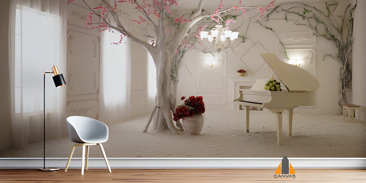 Piano in bright Room Wallpaper