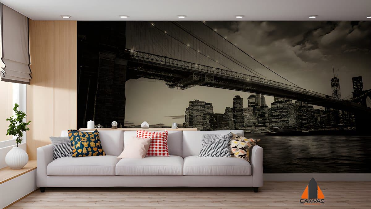 Manhattan skyline with East river reflections at night