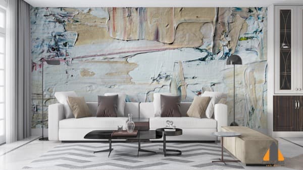 Textured brushstroke wall mural in a modern living room, perfect for wallpaper installations in Gauteng