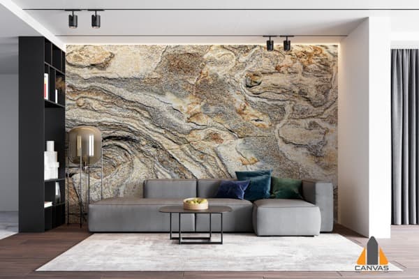 Textured marble wall mural in a modern living room, perfect for wallpaper installations in Gauteng.