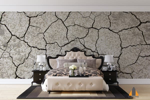 Cracked texture wall mural in a luxurious bedroom, a great option for wallpaper installations Johannesburg