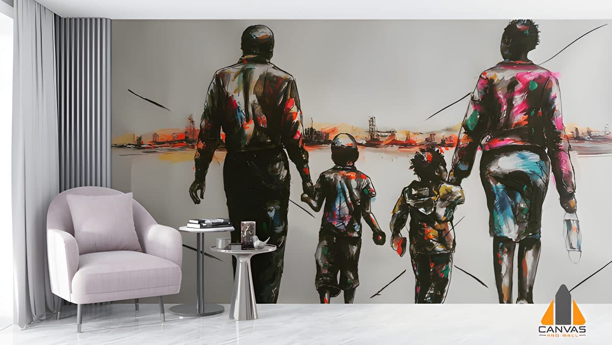 Abstract Painting of Couple walking with their children - Wall vs Art