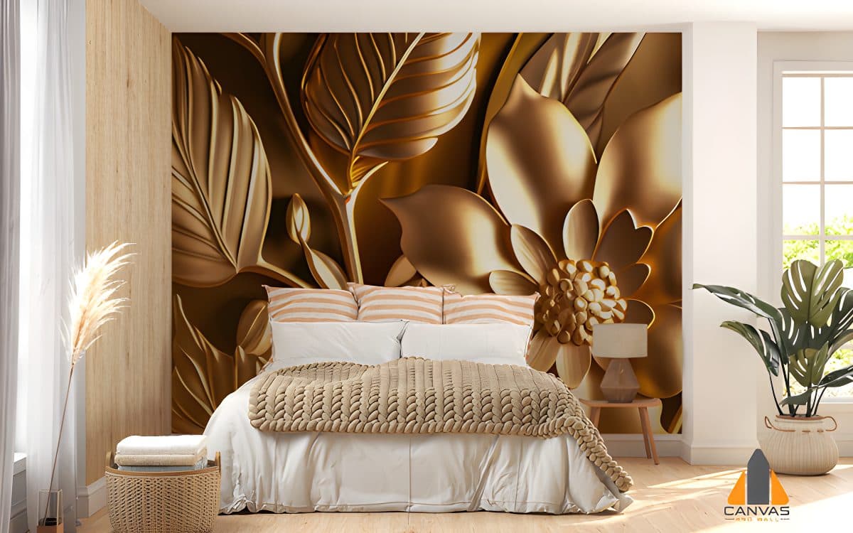 gold-wallpaper-with-flower-leaves