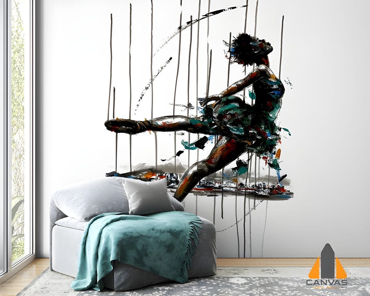 Impressionistic ballerina wall mural in a modern living room, expertly installed by Canvas & Wall in Gauteng.