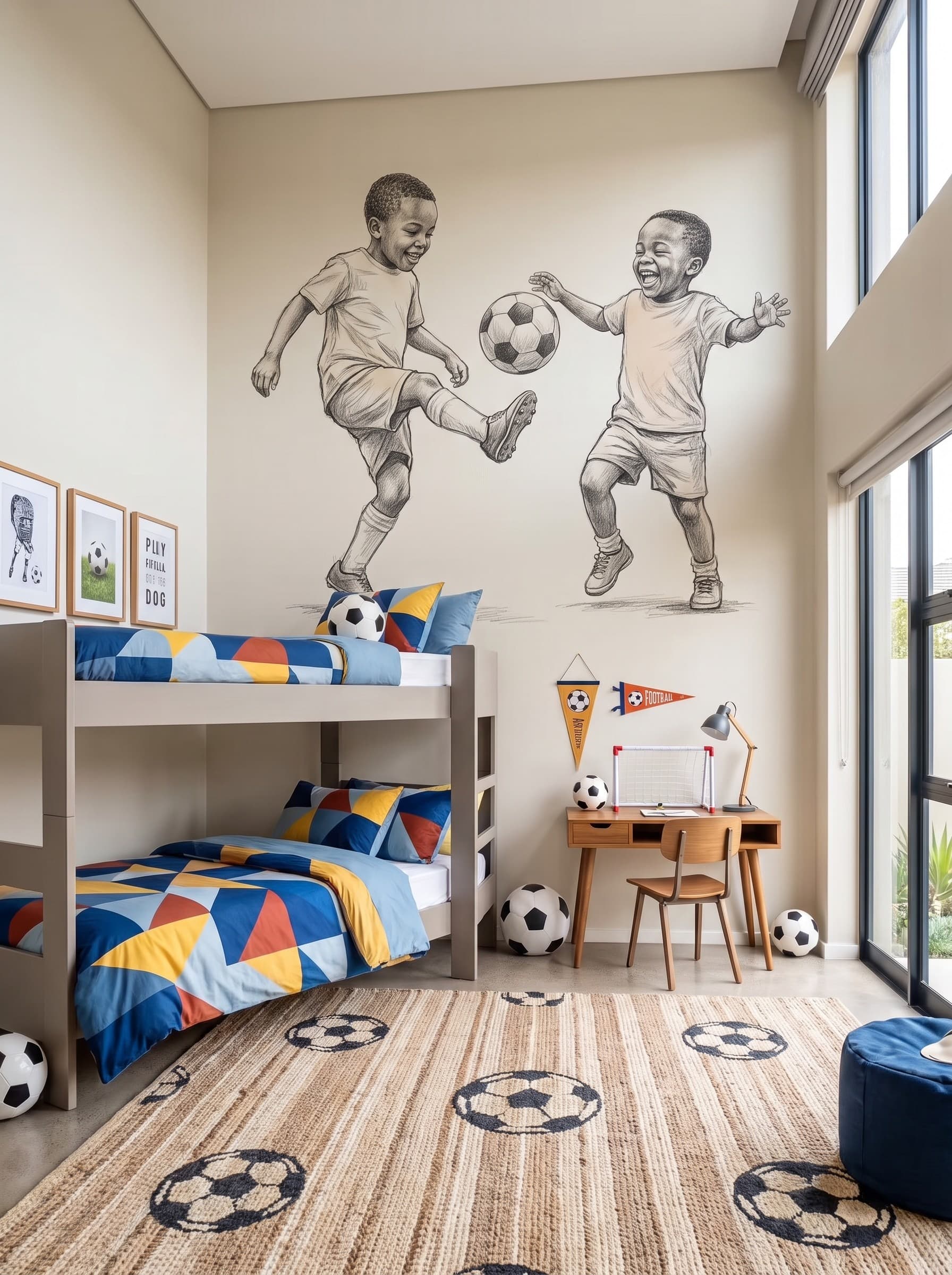 Little Football Stars Sketch Mural - Wallpaper in room