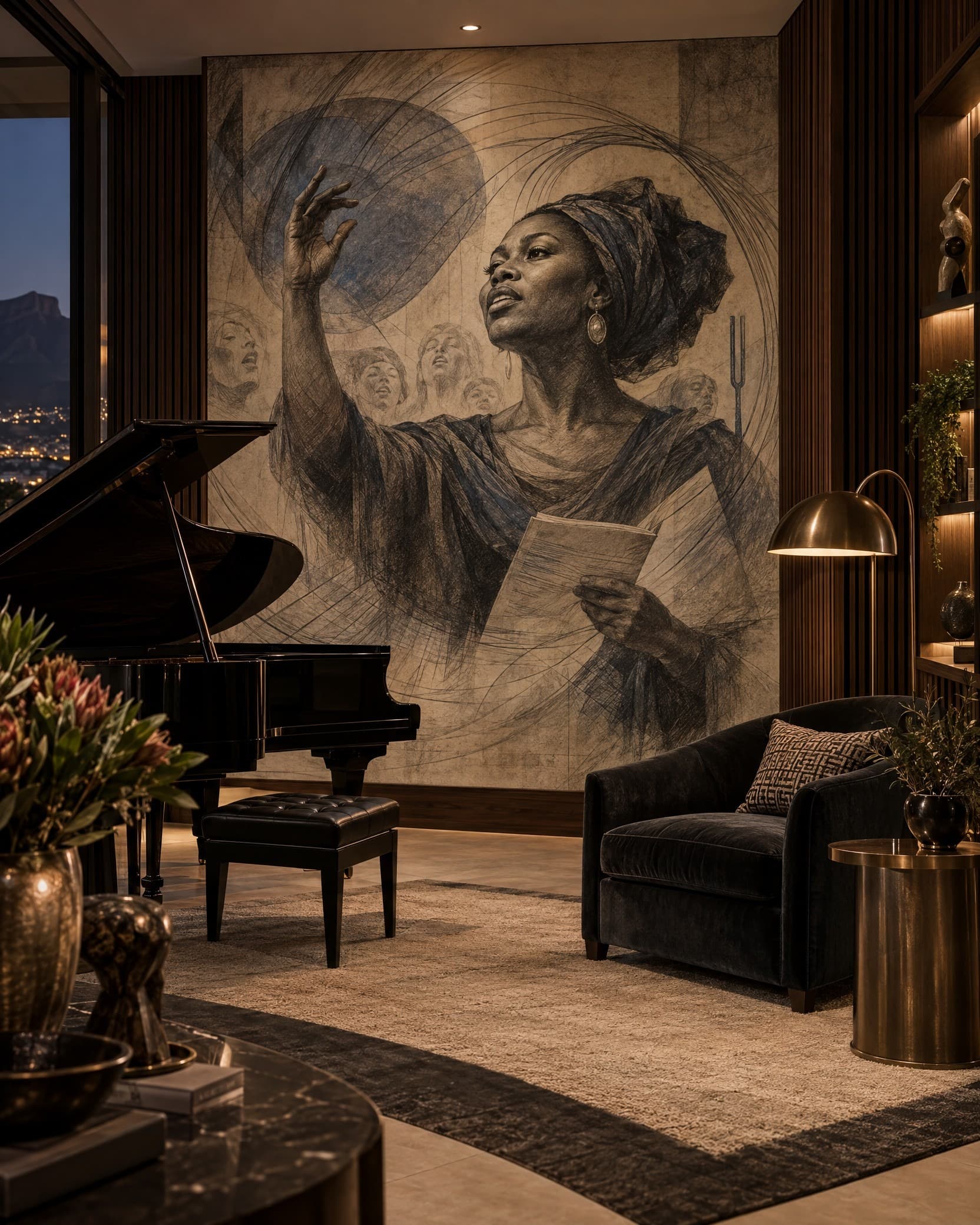 Choral Songstress Mural - Wallpaper in room